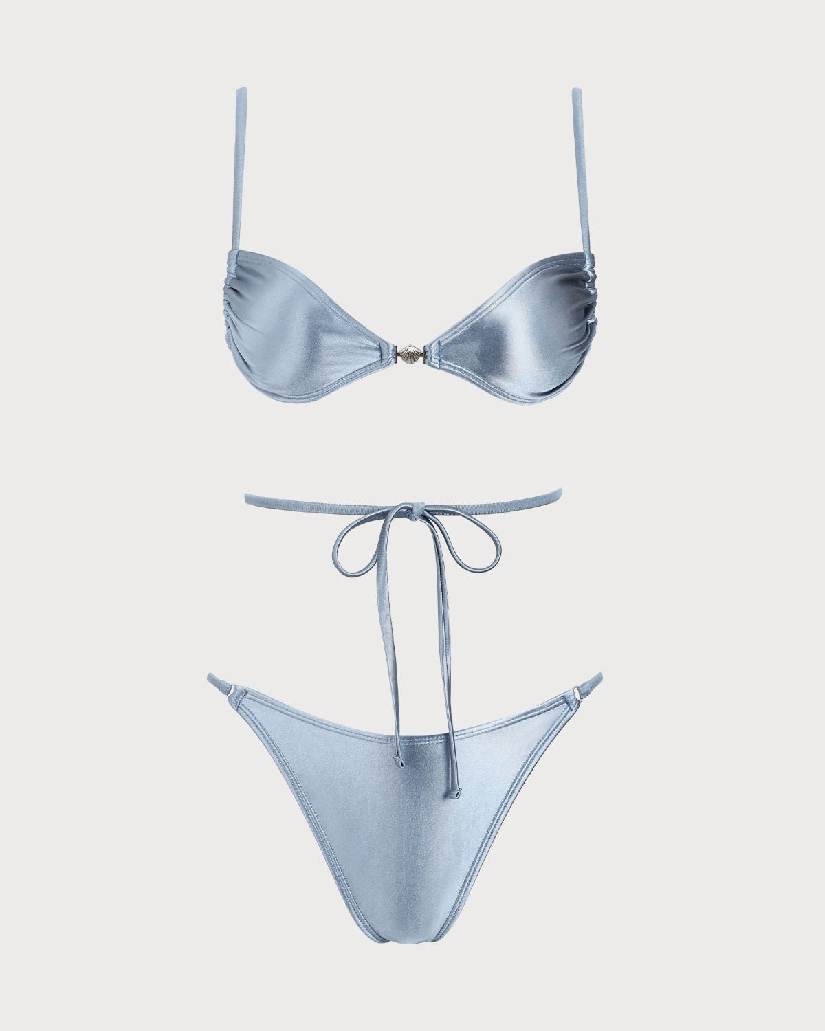 Mavi Parlak Düğümlü Bikini Takımı