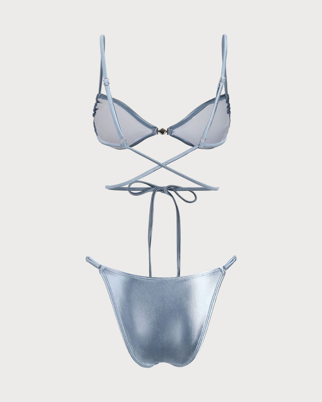 Mavi Parlak Düğümlü Bikini Takımı