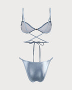 Mavi Parlak Düğümlü Bikini Takımı