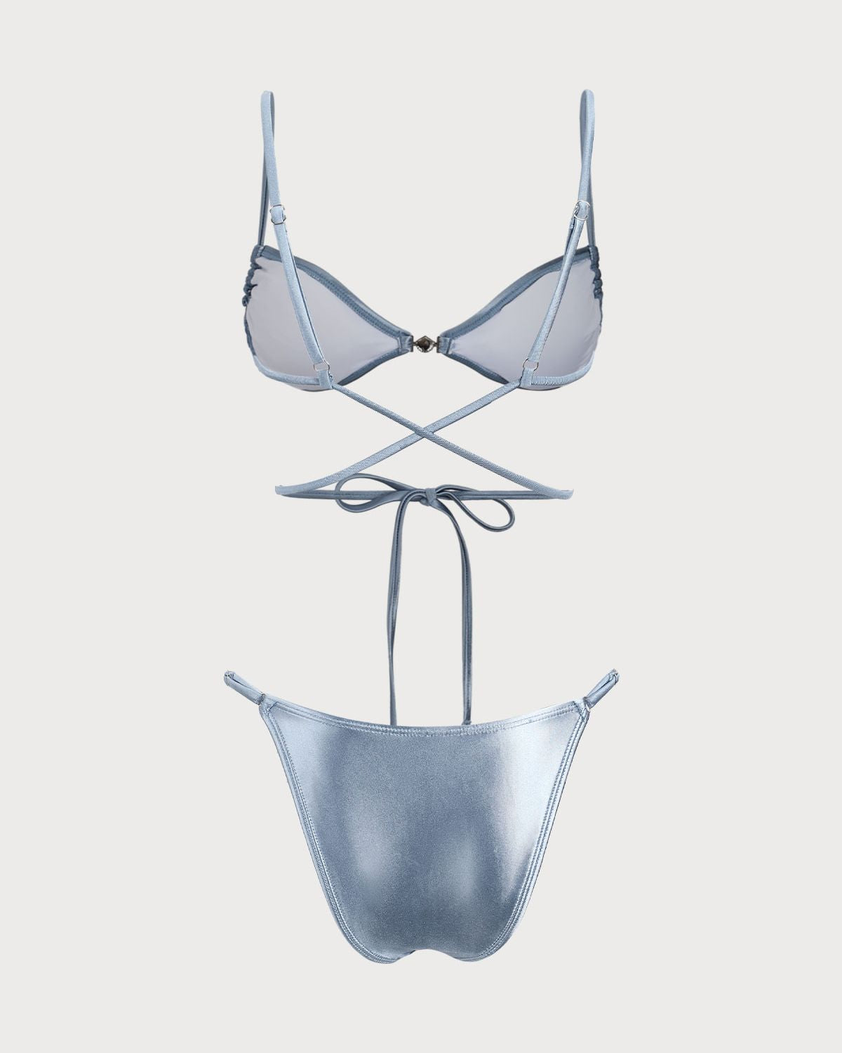 Mavi Parlak Düğümlü Bikini Takımı