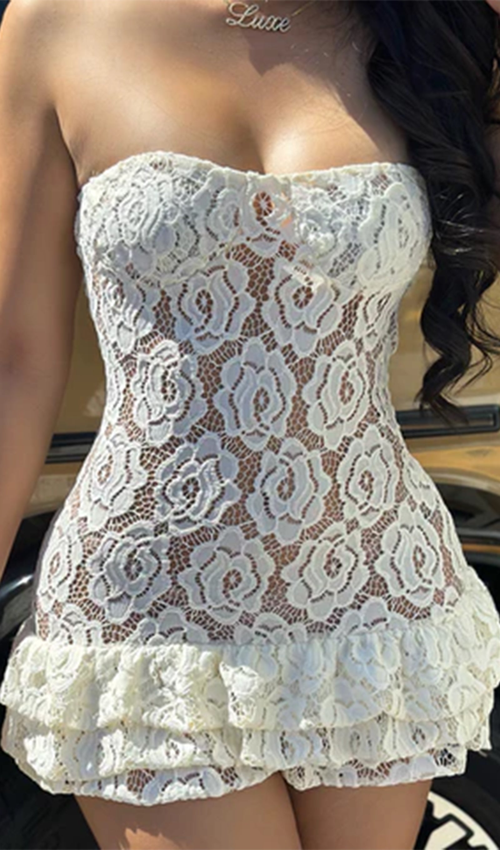 Vintage Esintili Dantel Mini Elbise