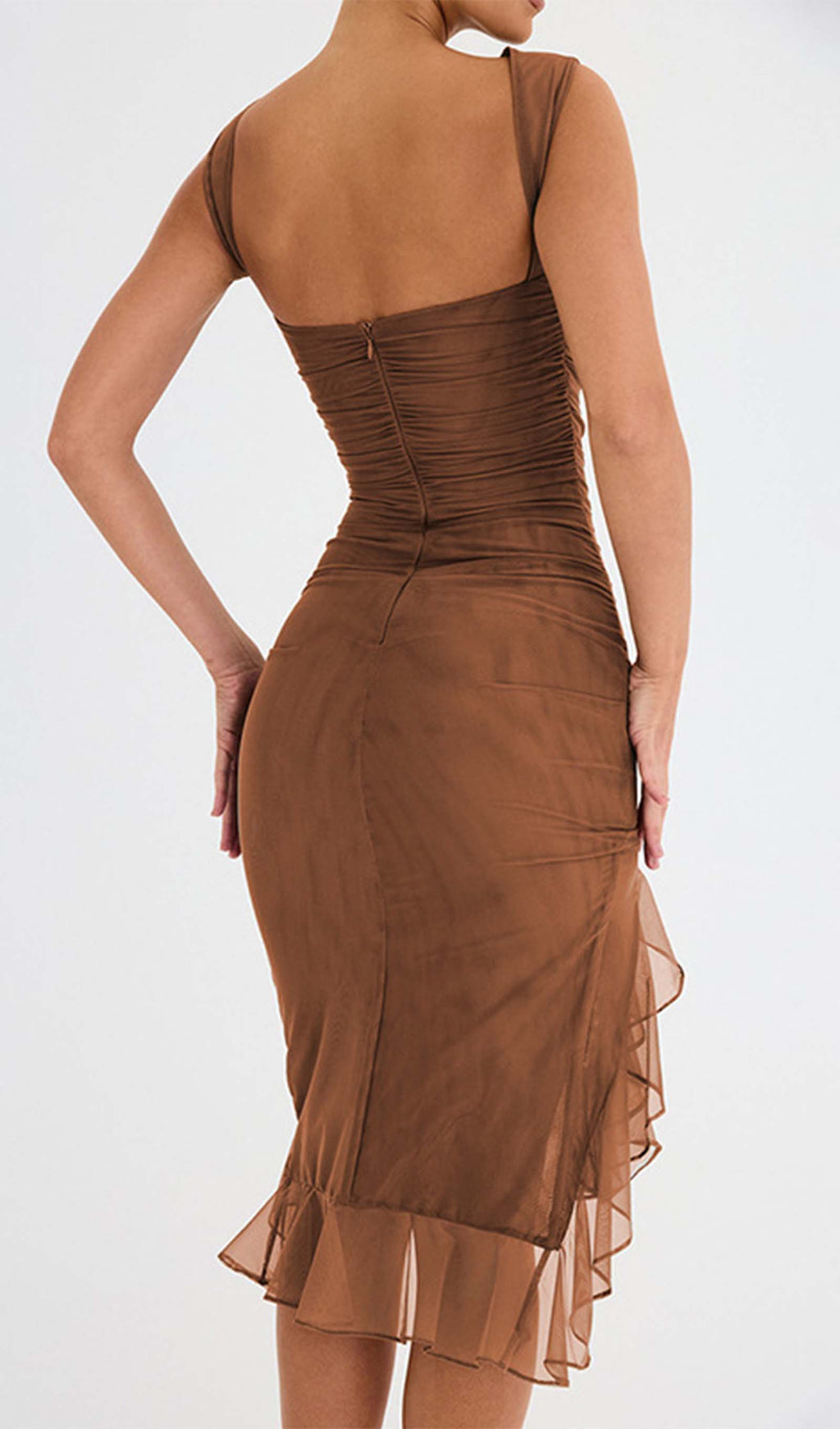 File Kolsuz Volanlı Midi Elbise