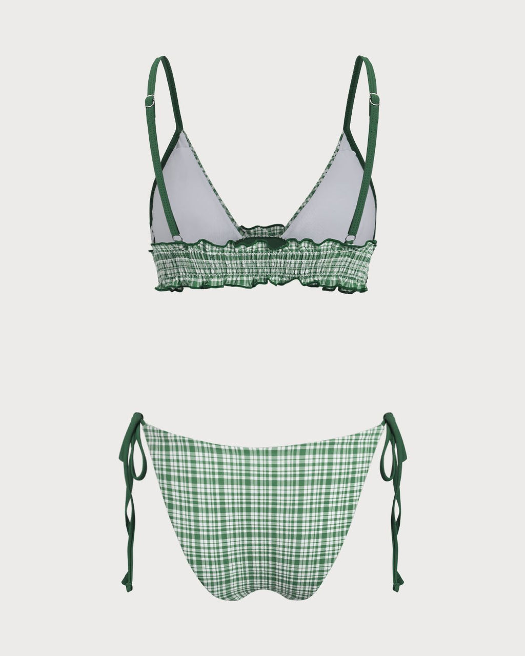 Yeşil Kontrast Ekose Kırışık Bikini Takımı