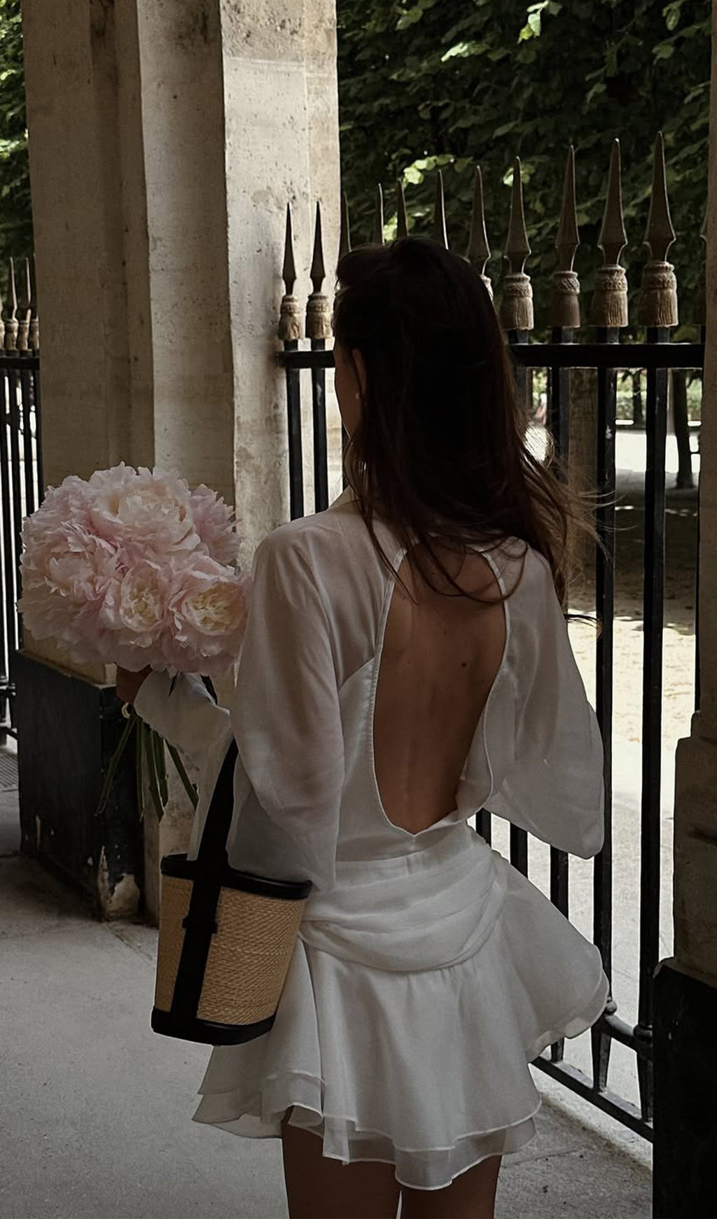 Beyaz Düz Fener Kollu Mini Elbise