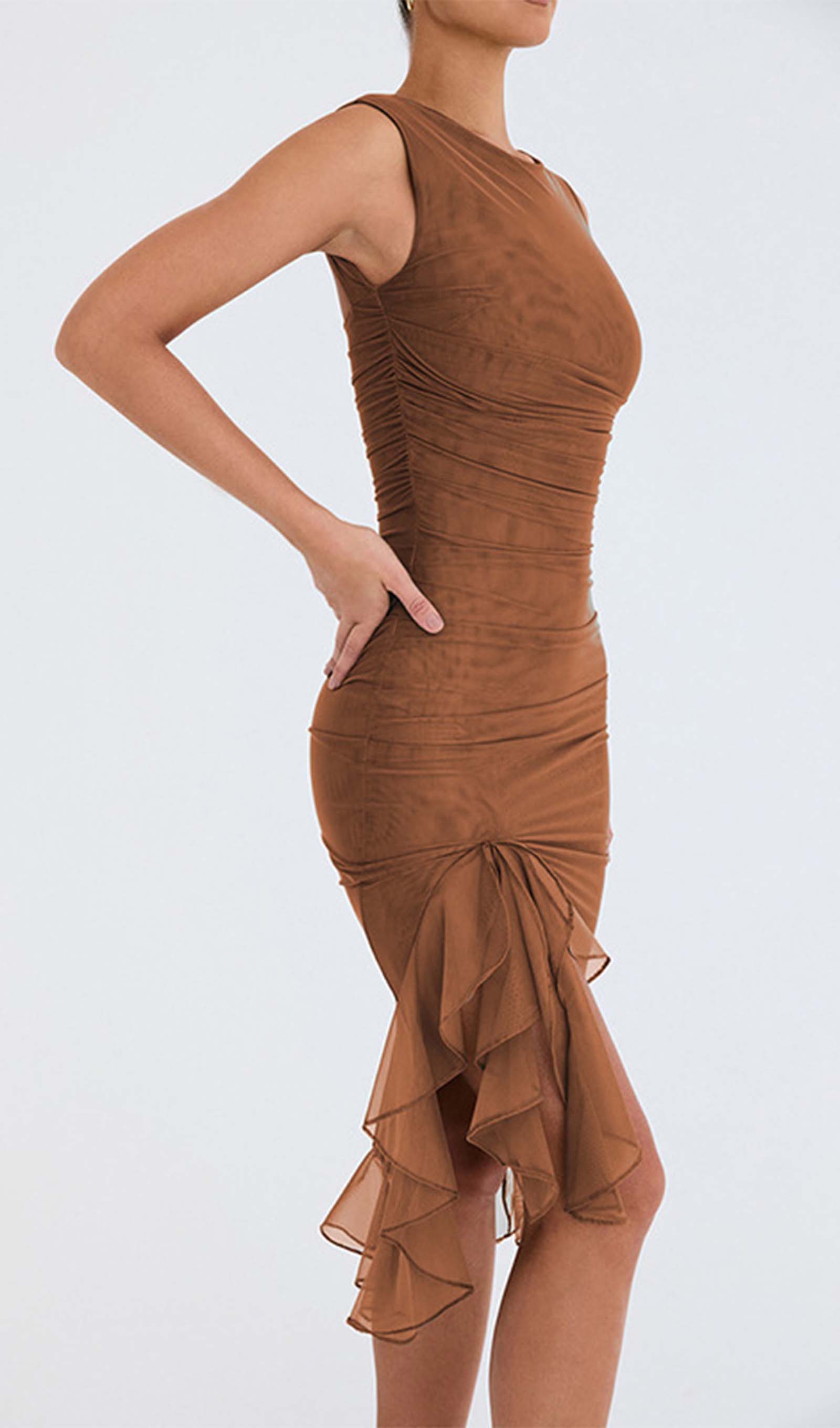 File Kolsuz Volanlı Midi Elbise