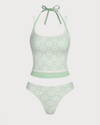 Yeşil Kontrast Dantelli Tankini Mayo