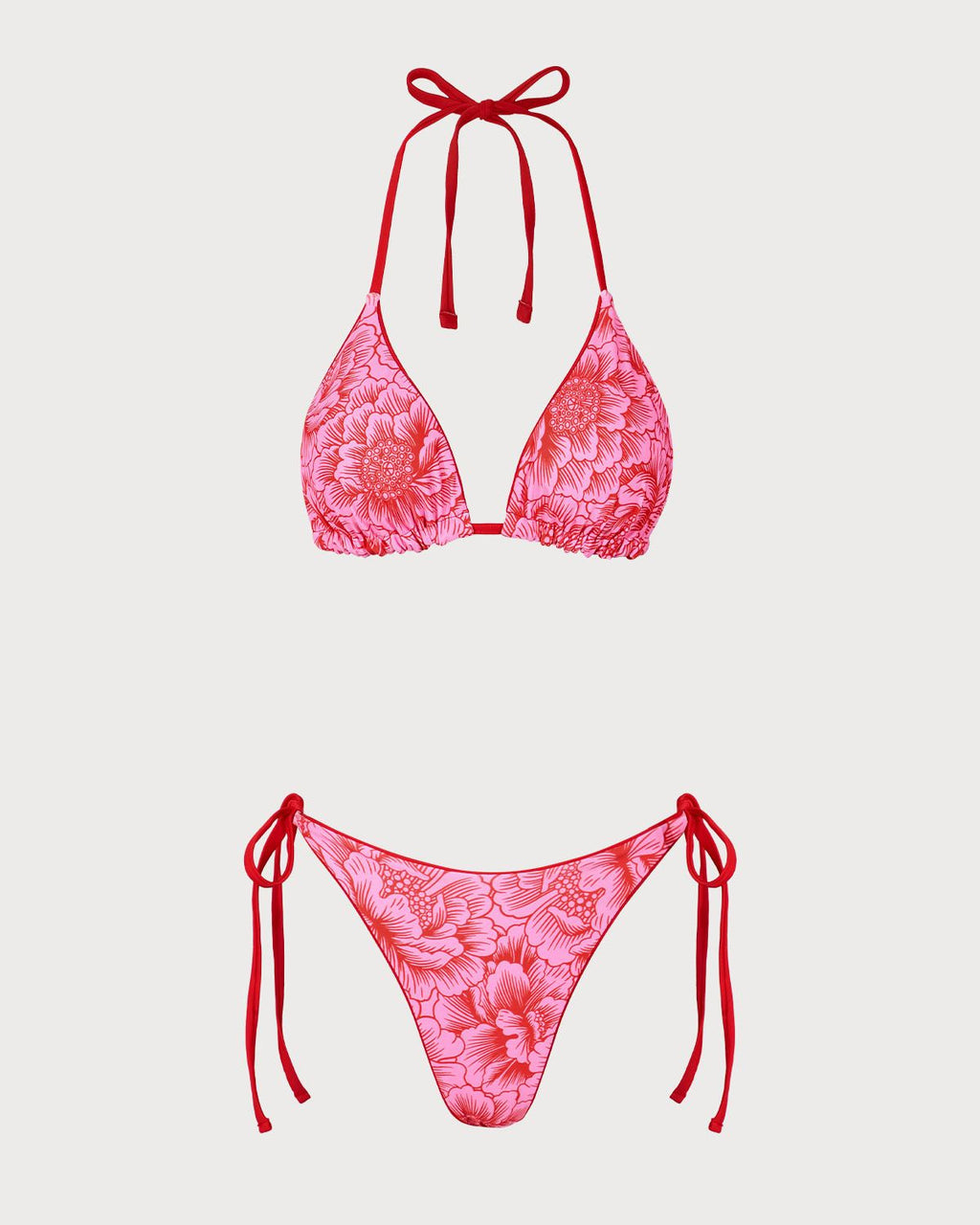 Kırmızı Çiçekli Çift Taraflı Bikini Takımı