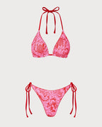 Kırmızı Çiçekli Çift Taraflı Bikini Takımı