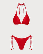 Kırmızı Çiçekli Çift Taraflı Bikini Takımı