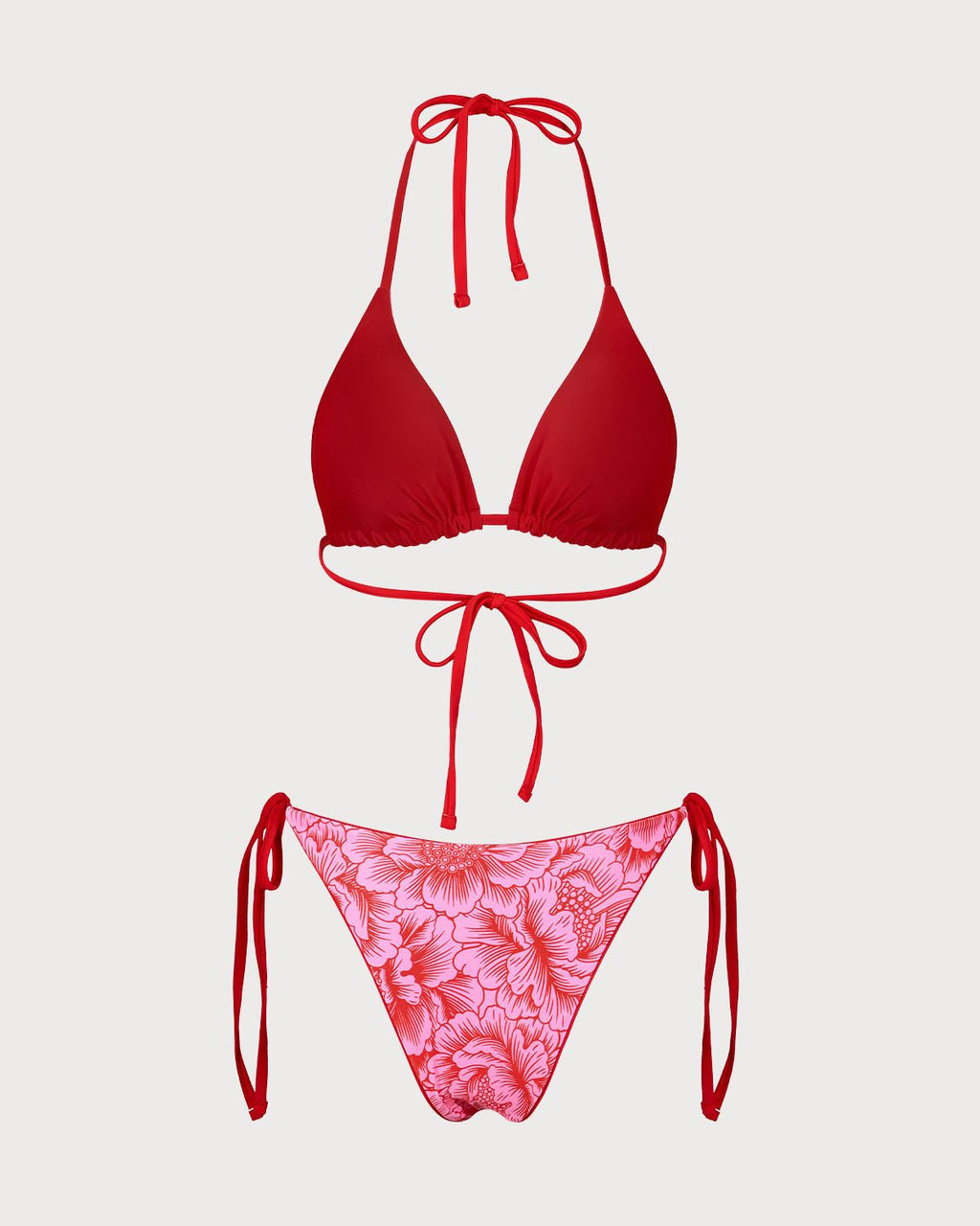 Kırmızı Çiçekli Çift Taraflı Bikini Takımı