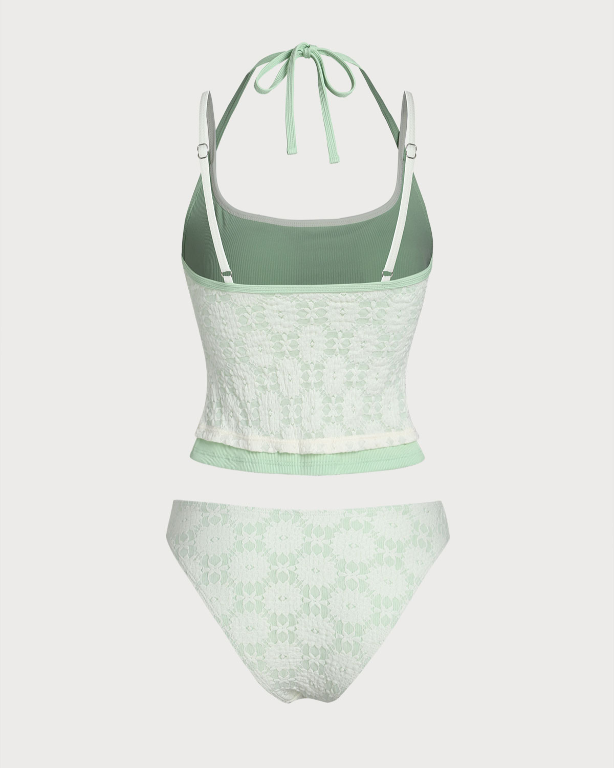 Yeşil Kontrast Dantelli Tankini Mayo