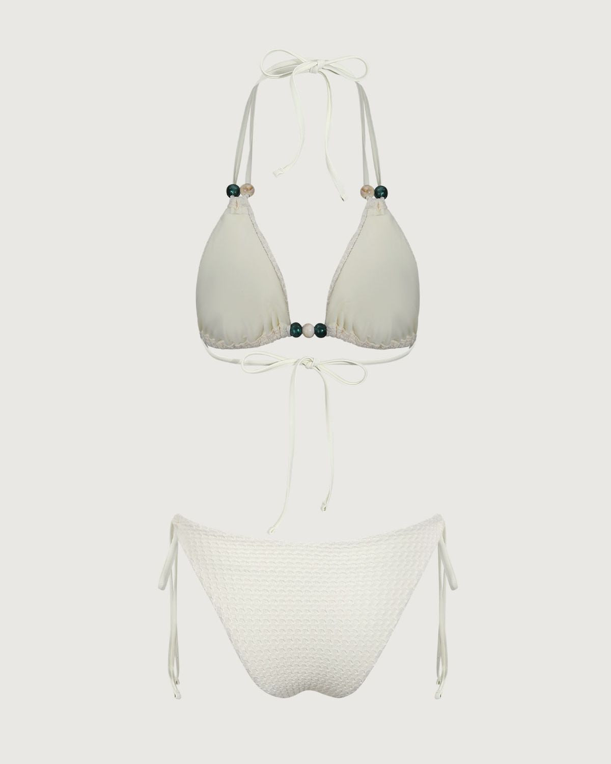 Bej Kesikli Boncuklu Bikini Takımı