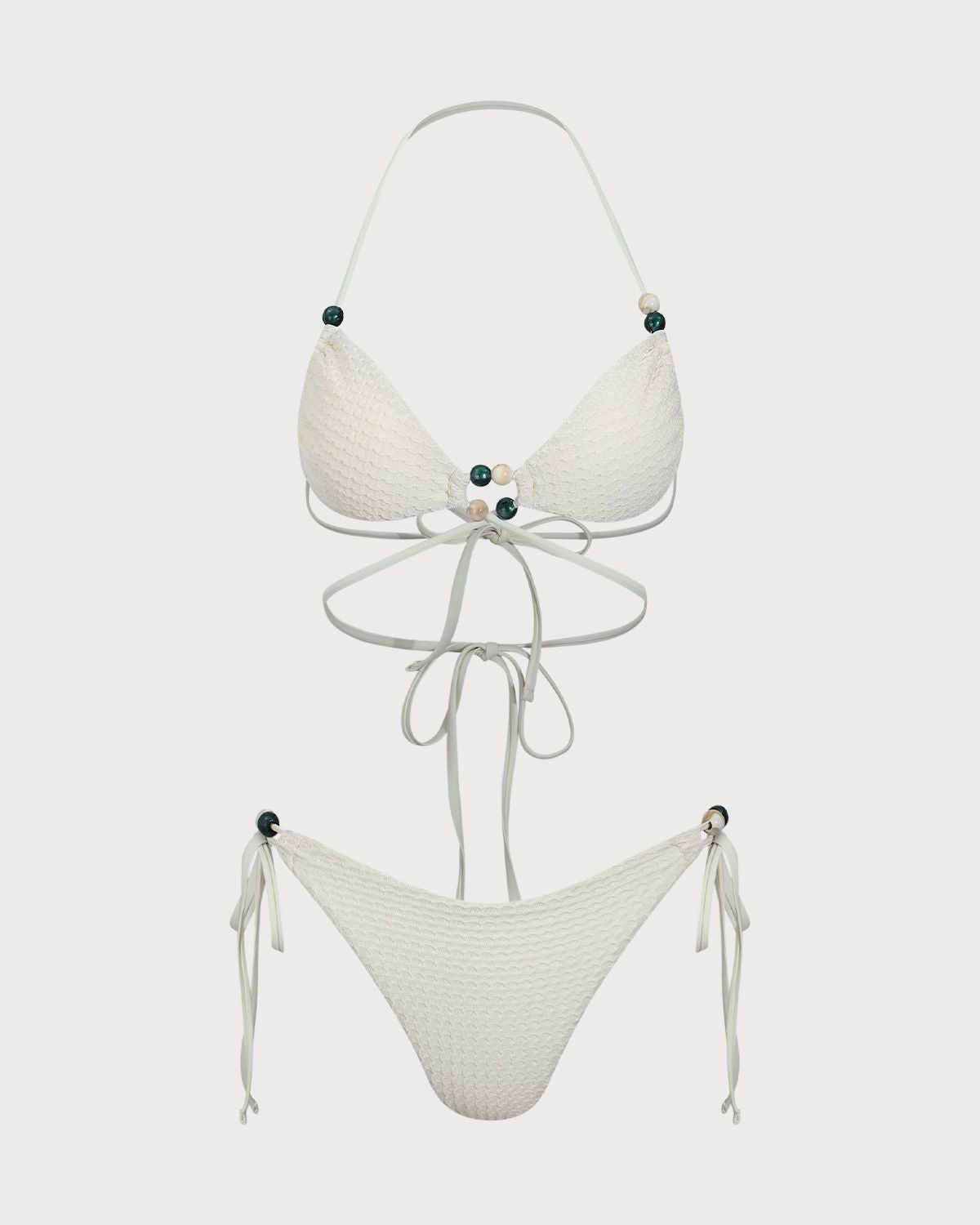 Bej Kesikli Boncuklu Bikini Takımı