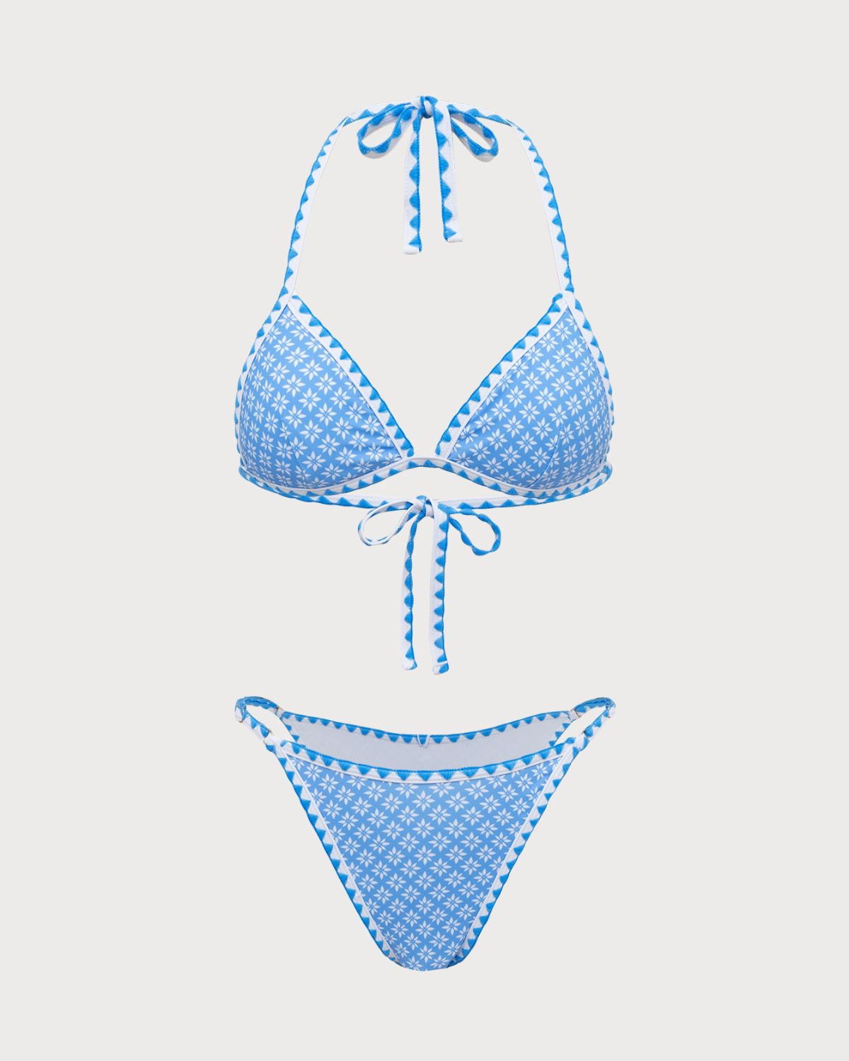 Mavi İşlemeli Dantel Vintage Bikini Seti