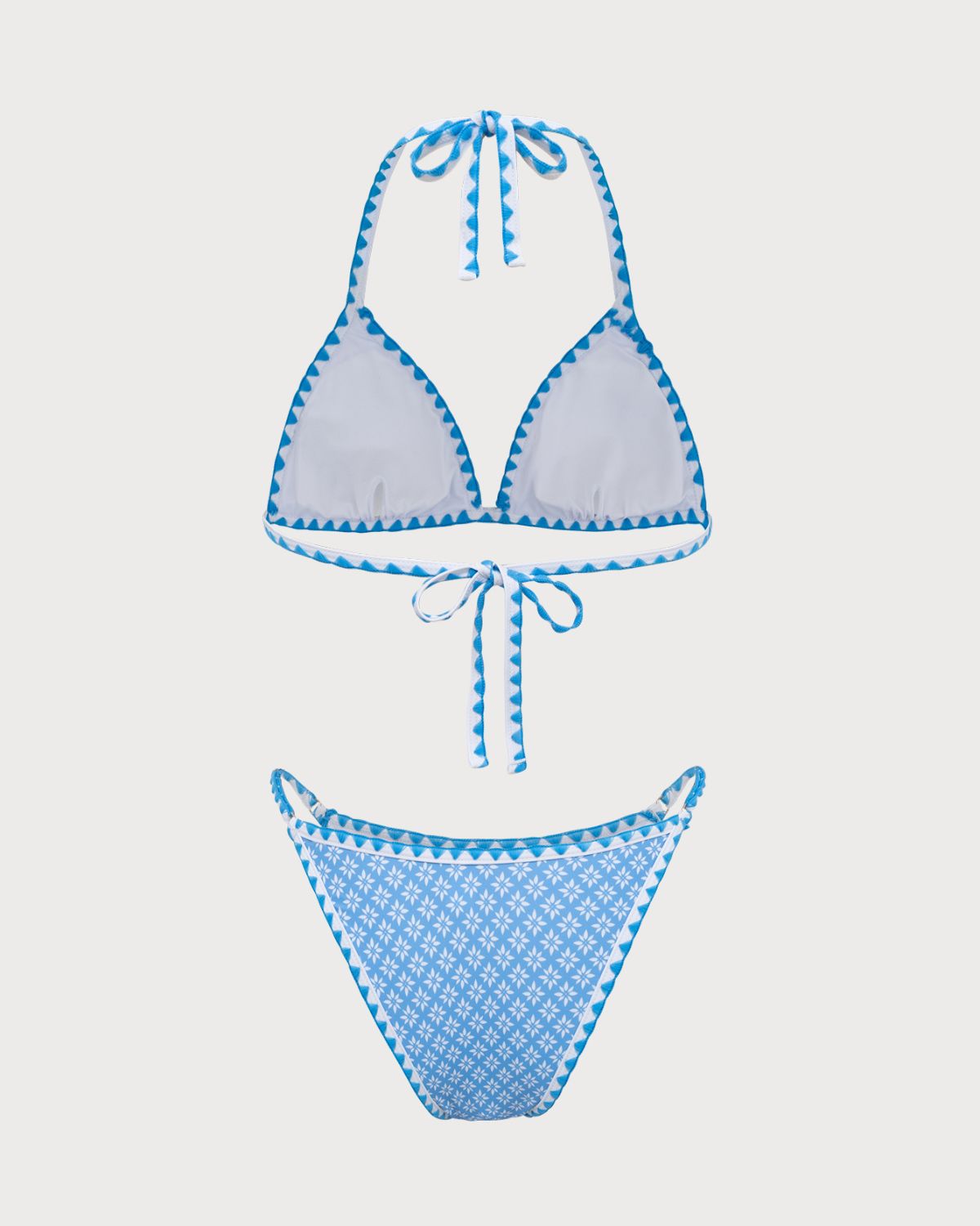 Mavi İşlemeli Dantel Vintage Bikini Seti