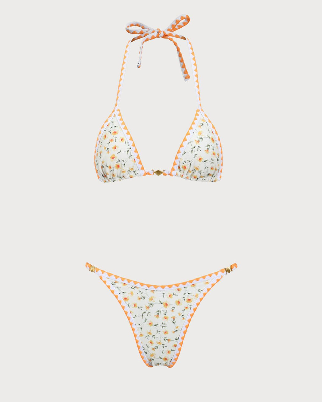 Sarı Çiçekli Kontrast Bikini Takımı