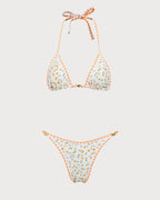 Sarı Çiçekli Kontrast Bikini Takımı