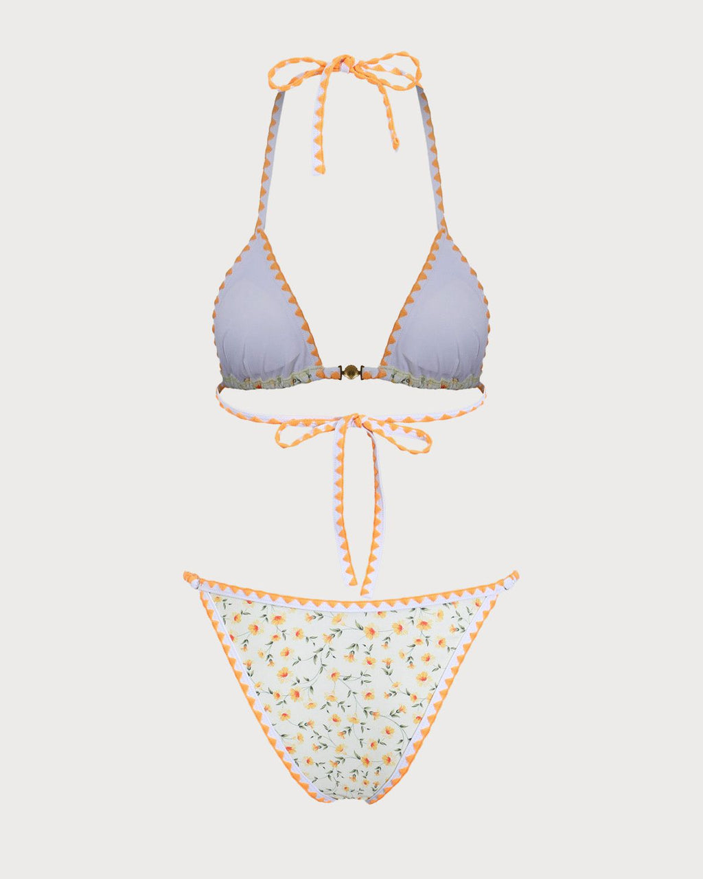 Sarı Çiçekli Kontrast Bikini Takımı