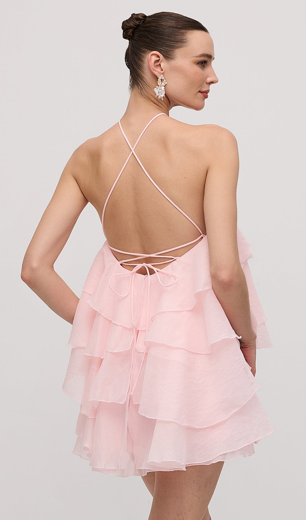 Askılı Katlı Mini Elbise Pembe