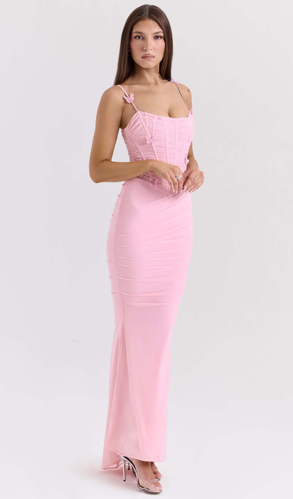 Düz Streç File Uzun Elbise