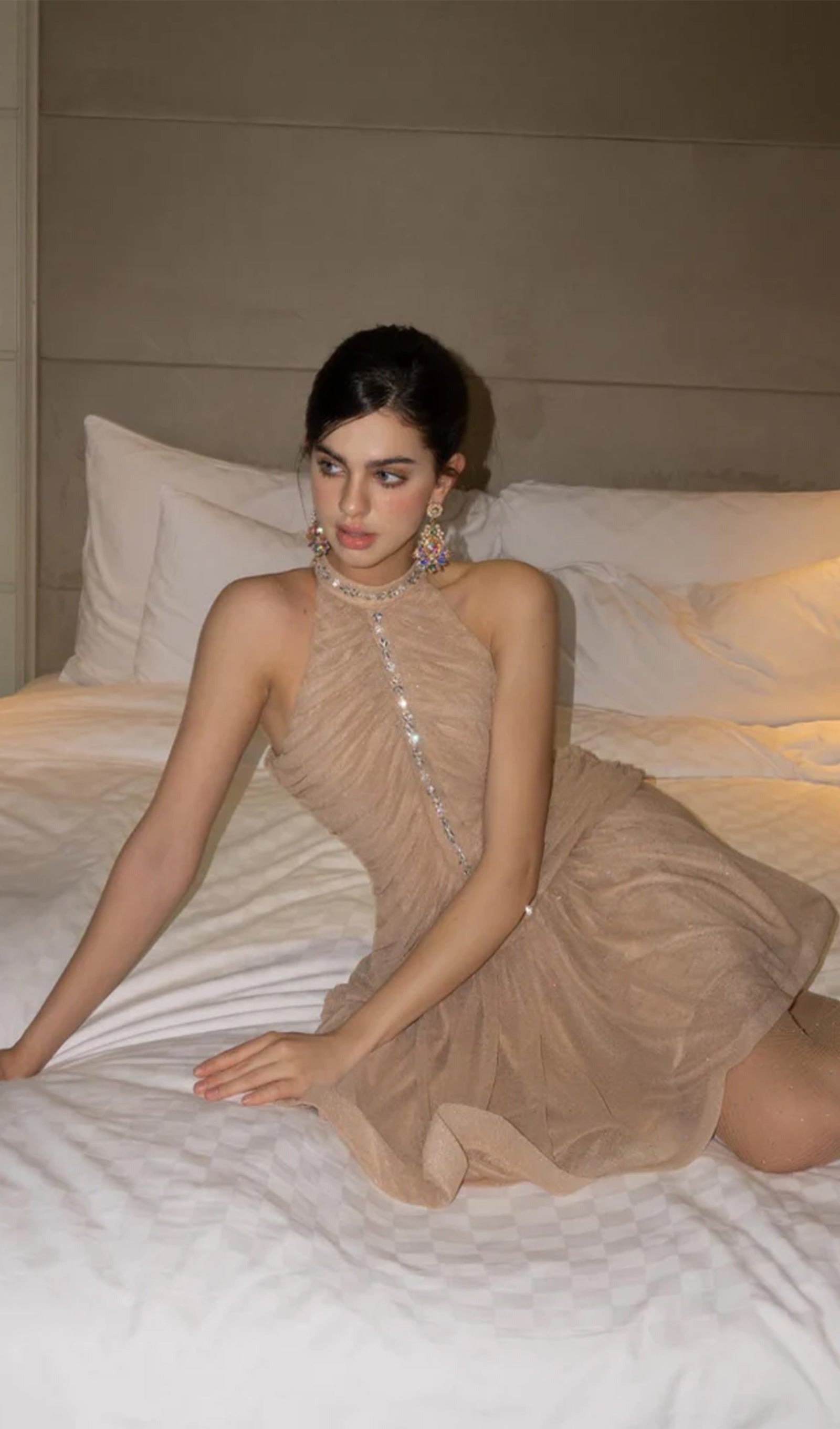 Süslemeli Büzgülü Mini Elbise