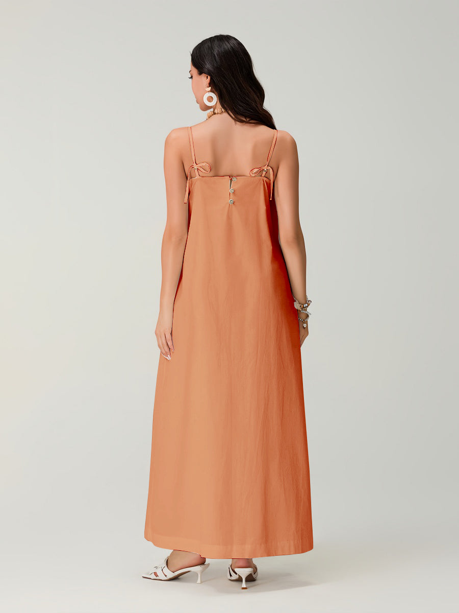 Spagetti Pileli Bol Uzun Elbise