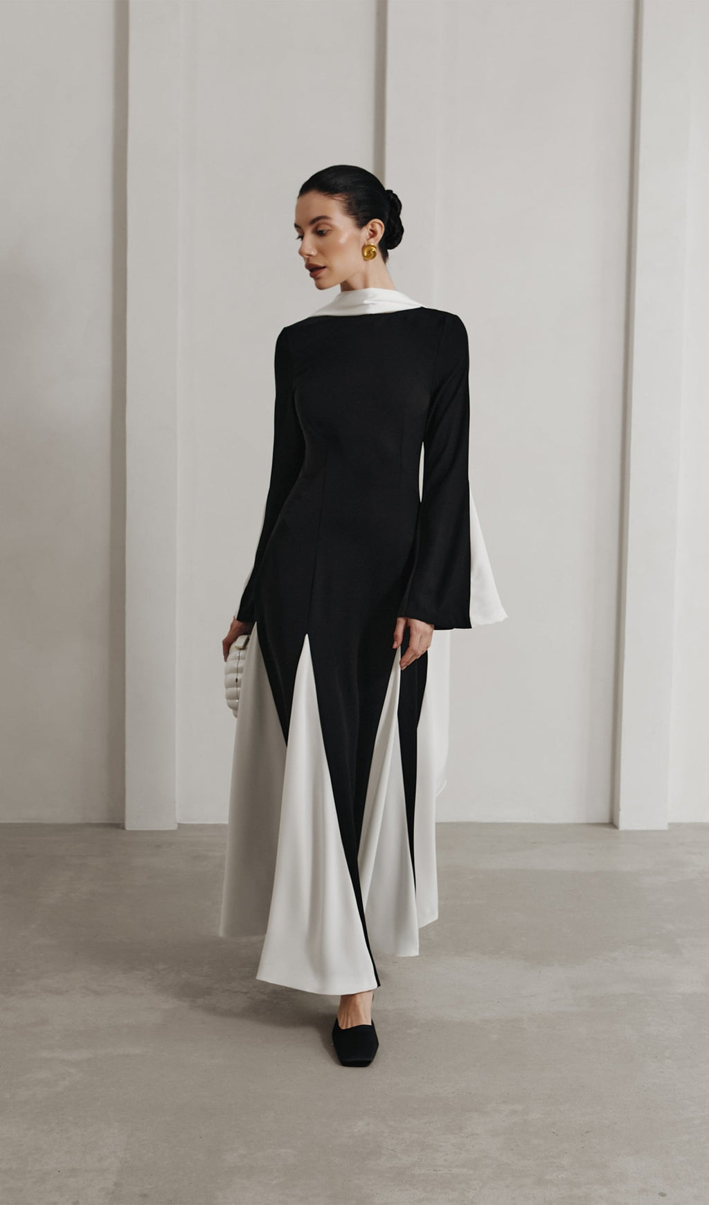 Örme Üçgen Ek Parçalı Uzun Elbise