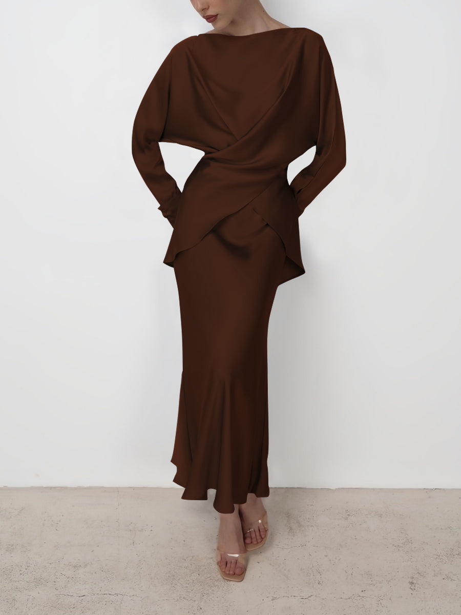 Zarif Çapraz Bağlamalı Düz Etek Takımı