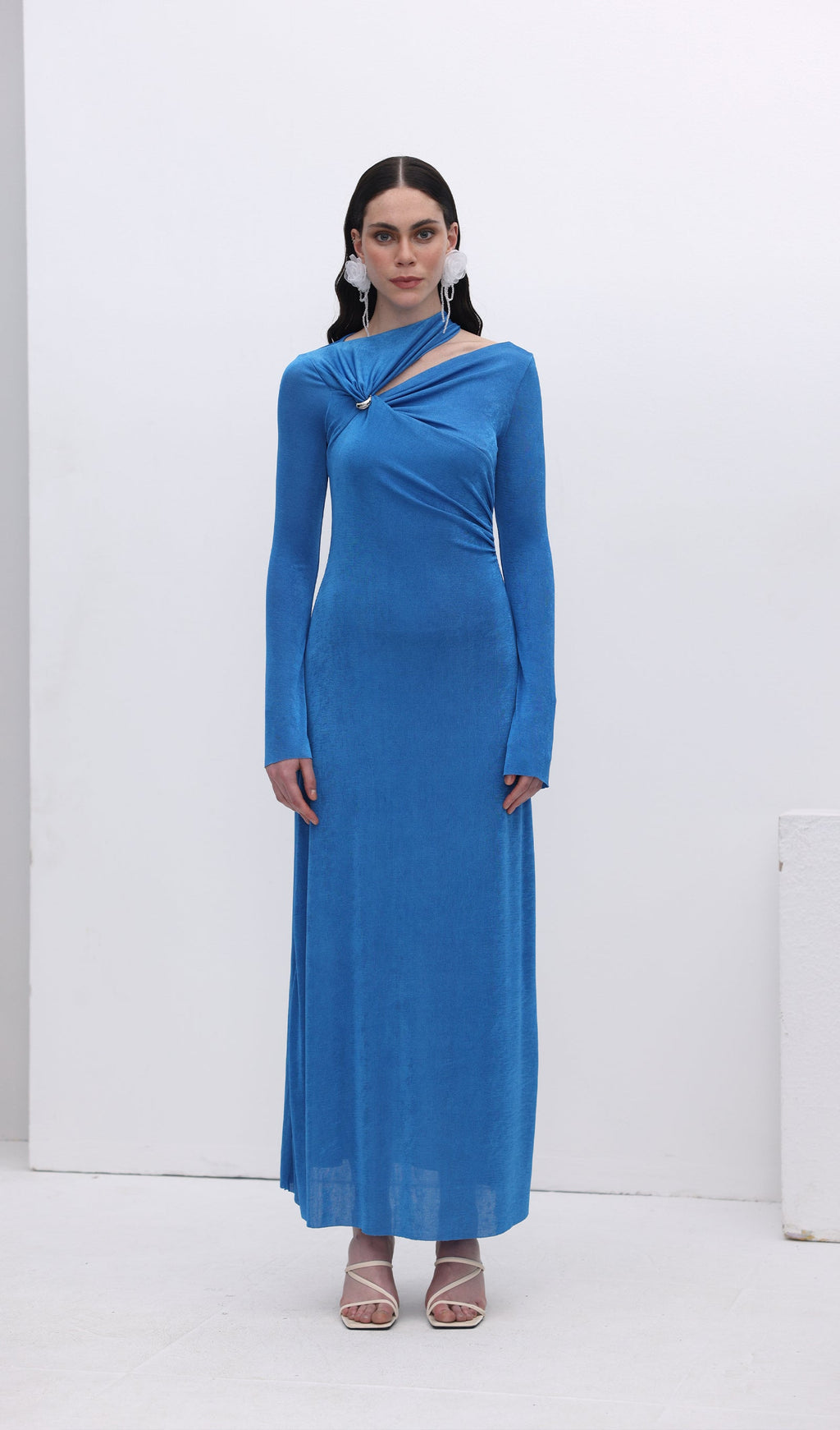 Hollow Out Metalik Dekorlu Uzun Elbise