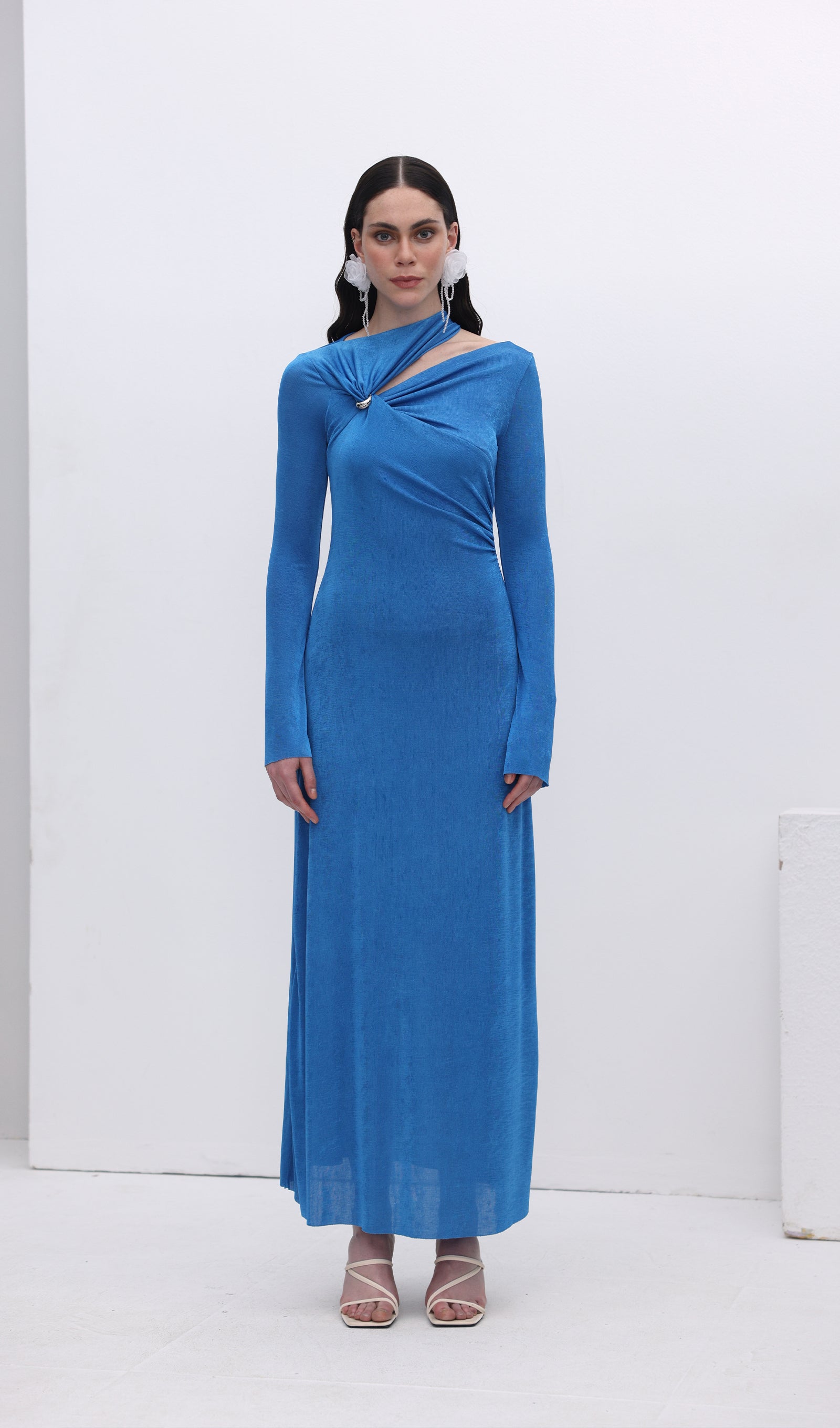 Hollow Out Metalik Dekorlu Uzun Elbise