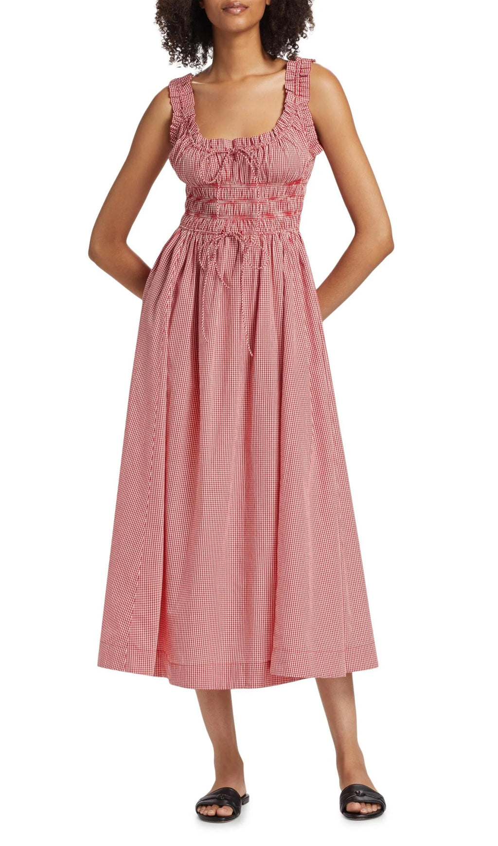 Ruffle Gingham Midi Slip Elbise