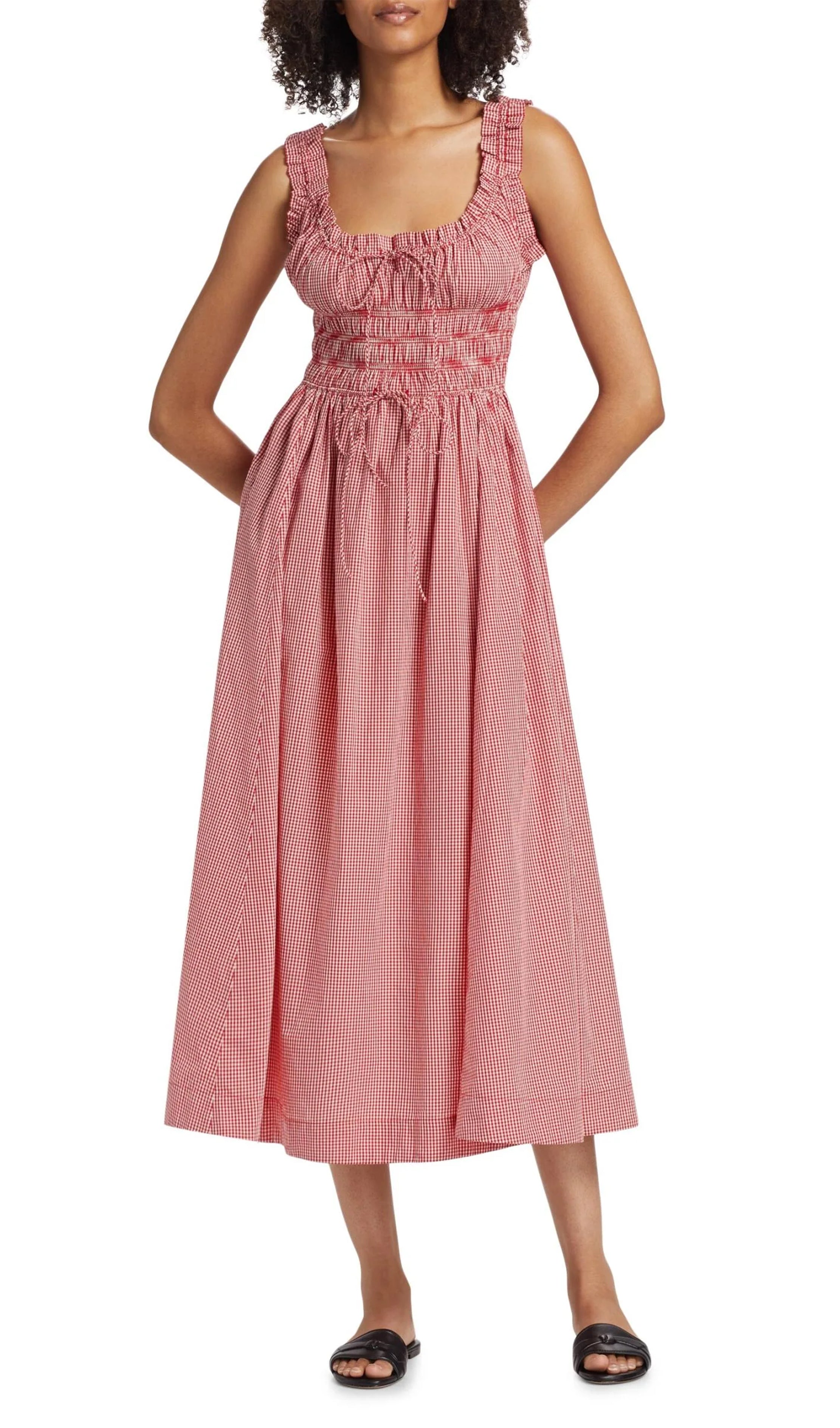 Ruffle Gingham Midi Slip Elbise