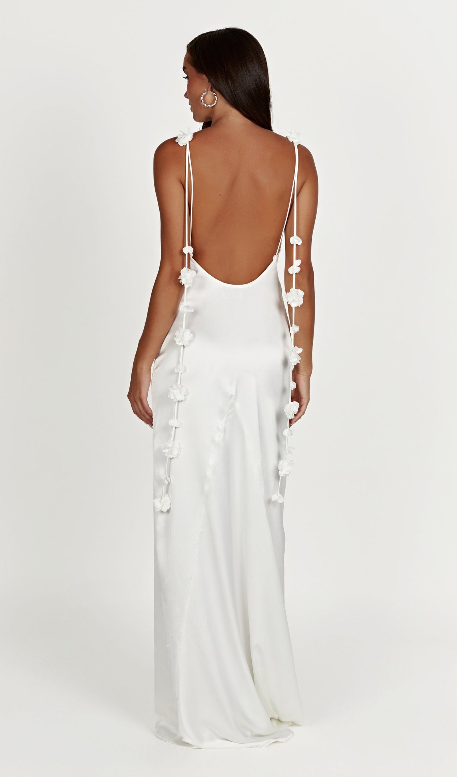 Gül Düşük Sırtlı Saten Elbise Uzun Elbise