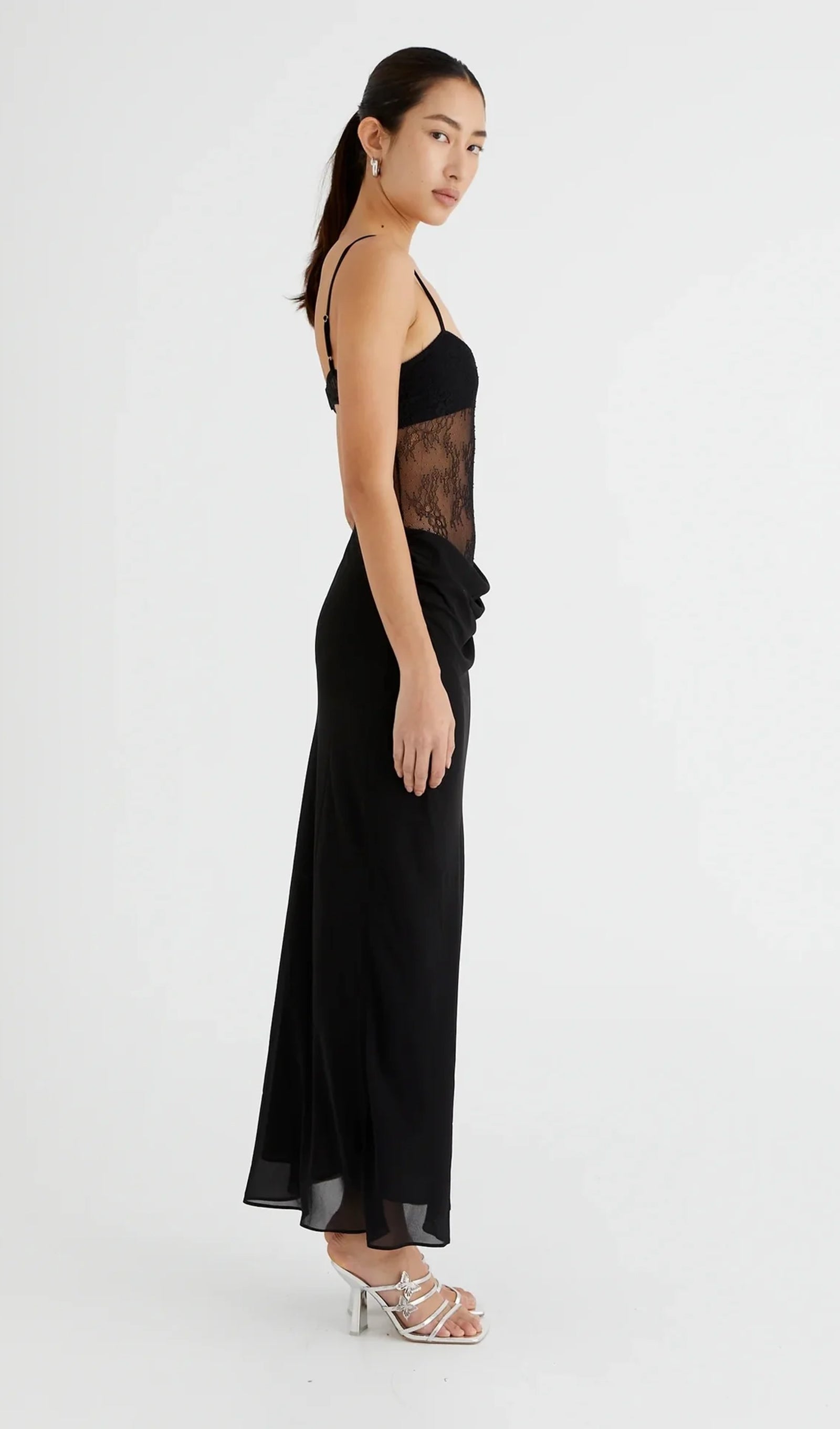 Dantelli Uzun Elbise - Siyah