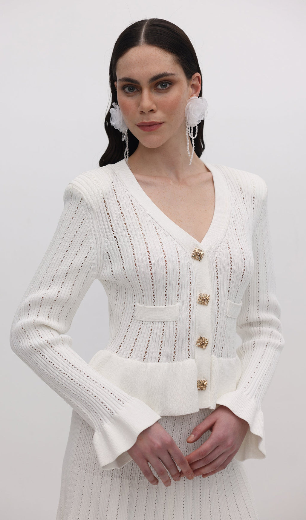 İçi Boş Volanlı Örgü Mini Elbise