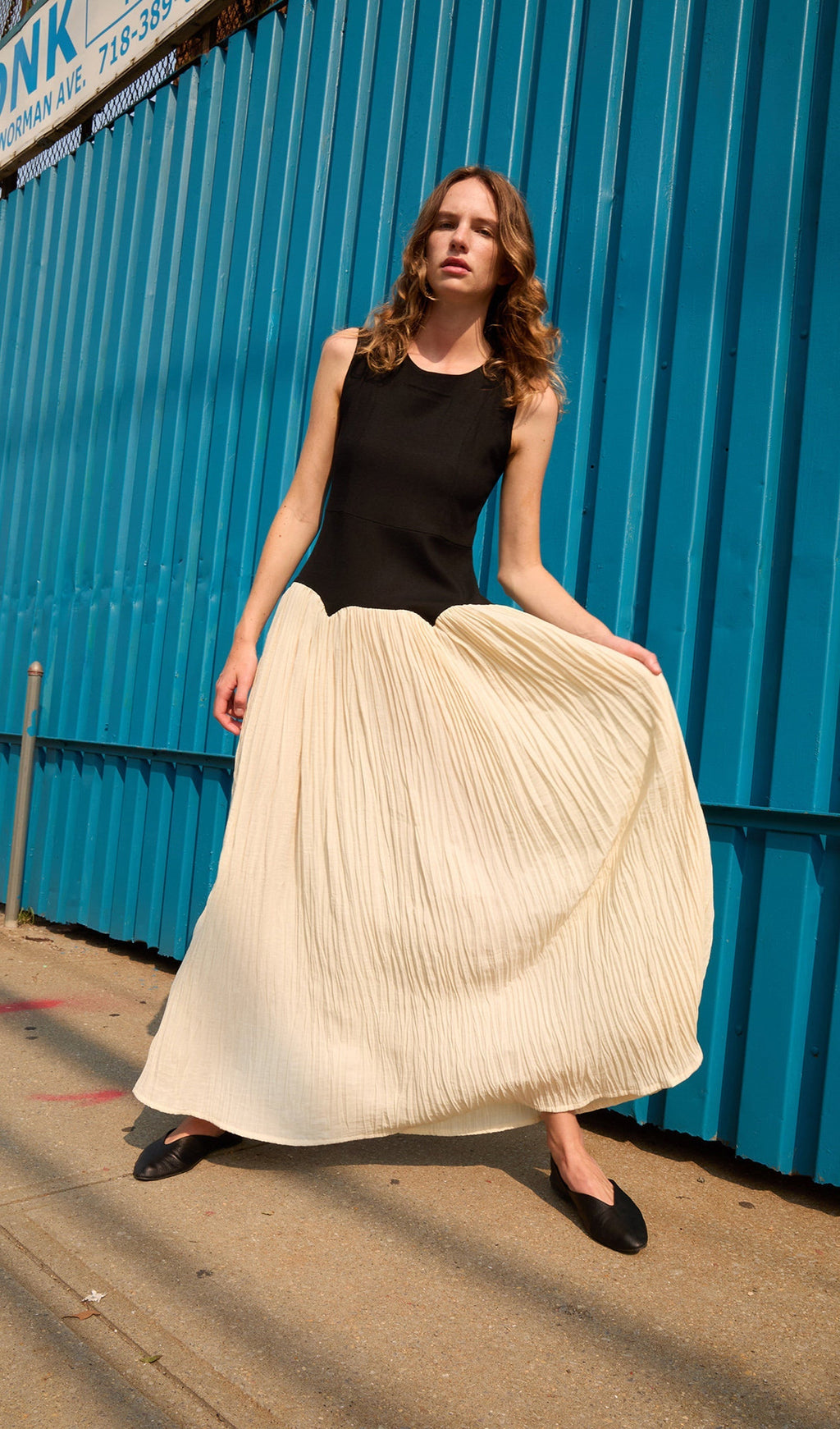 Pileli Keten Midi Elbise