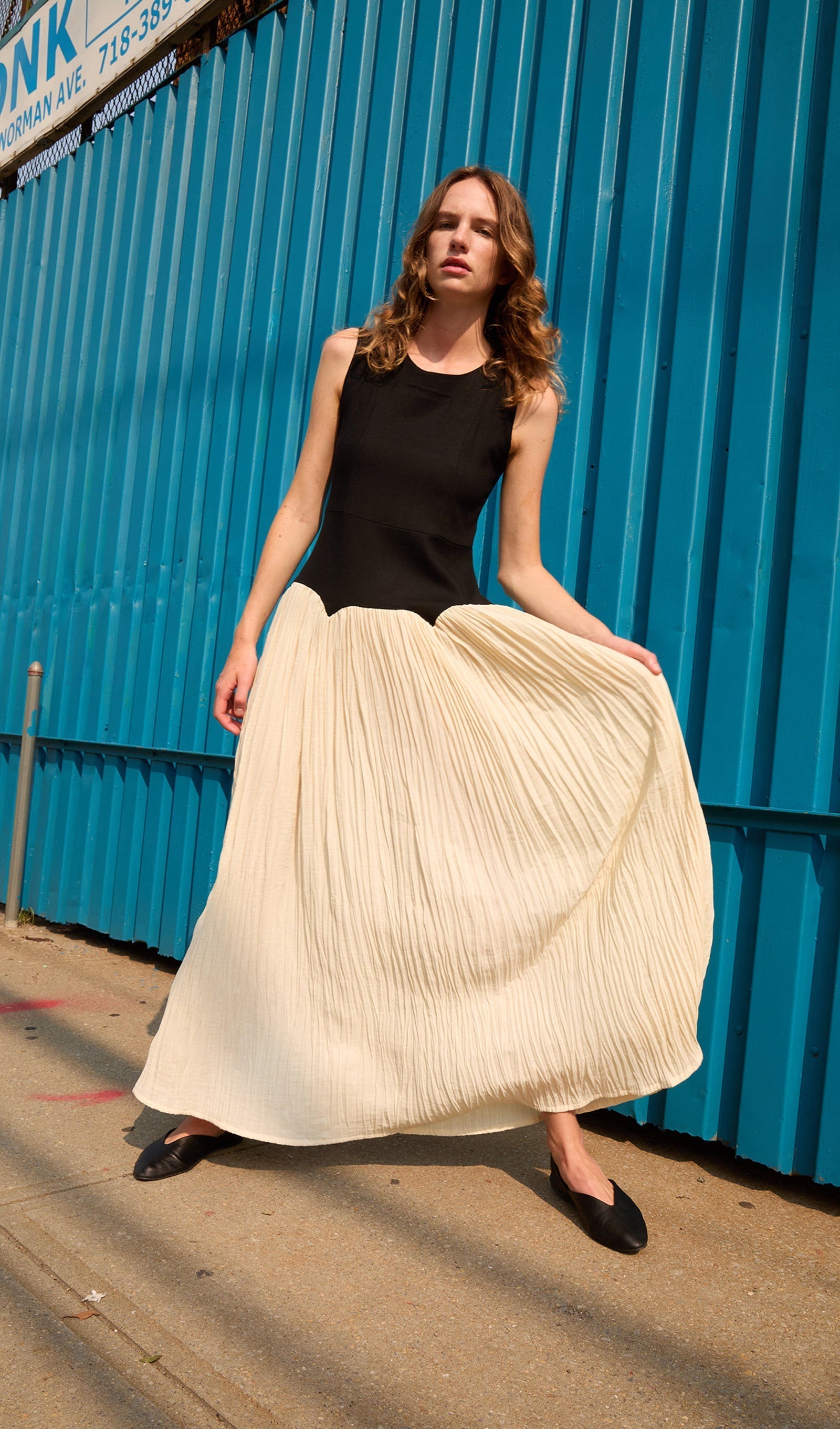 Pileli Keten Midi Elbise