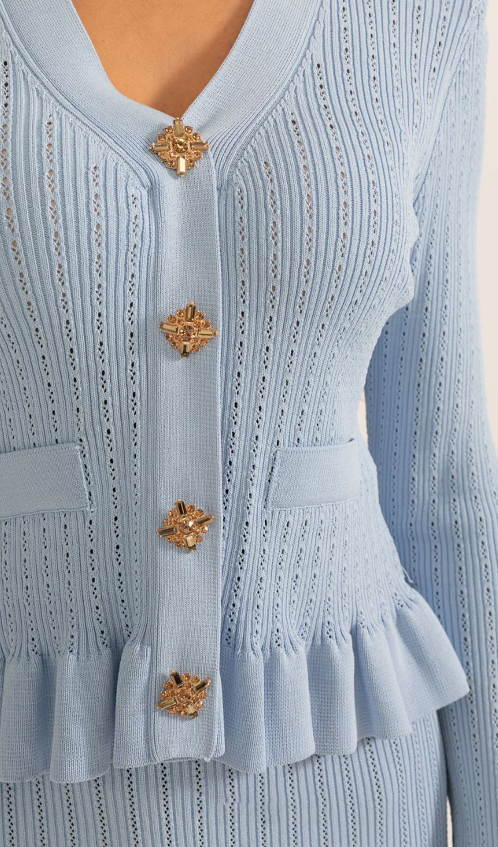 Fırfırlı Kloş Örgü Midi Elbise