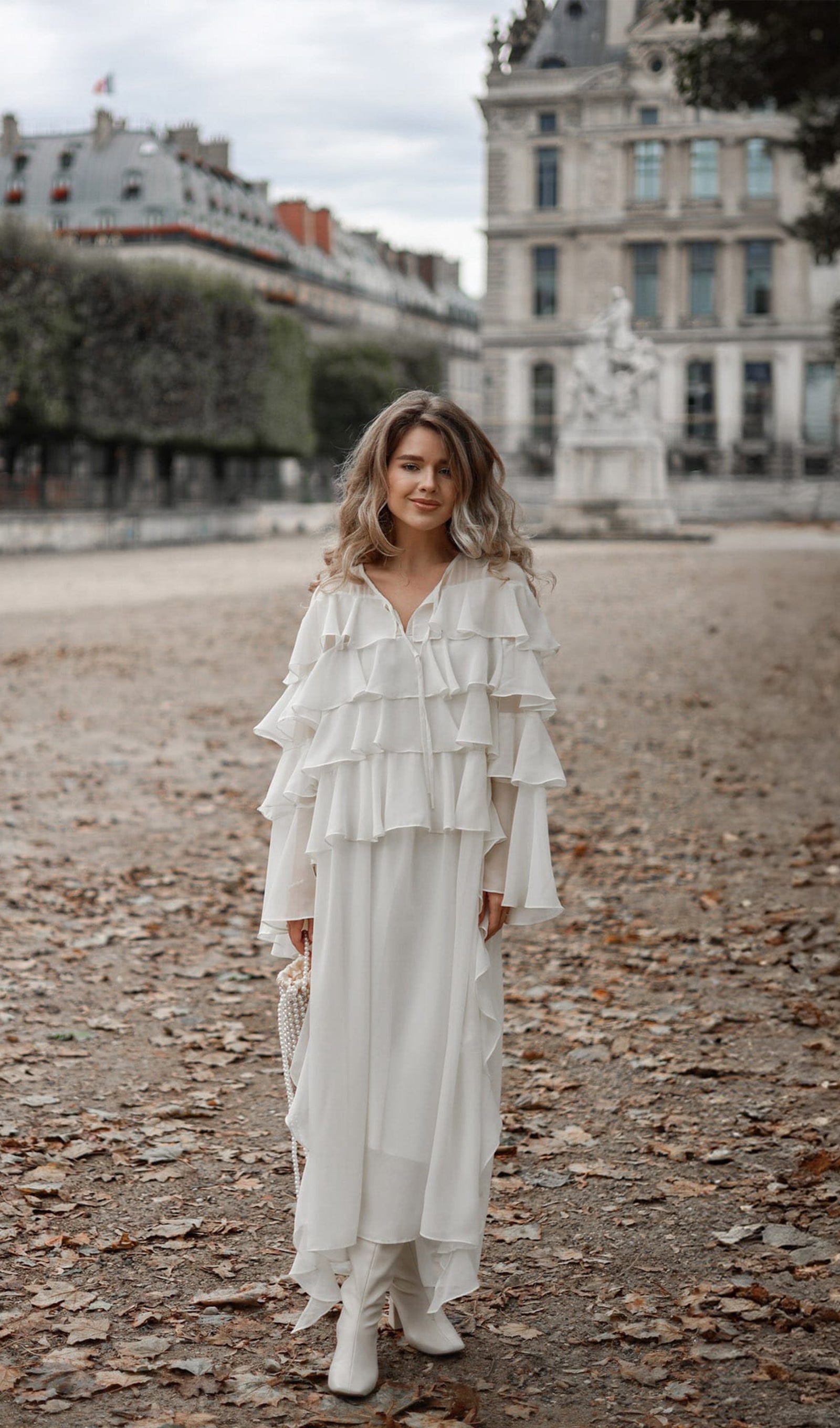 Volanlı Düz Uzun Elbise