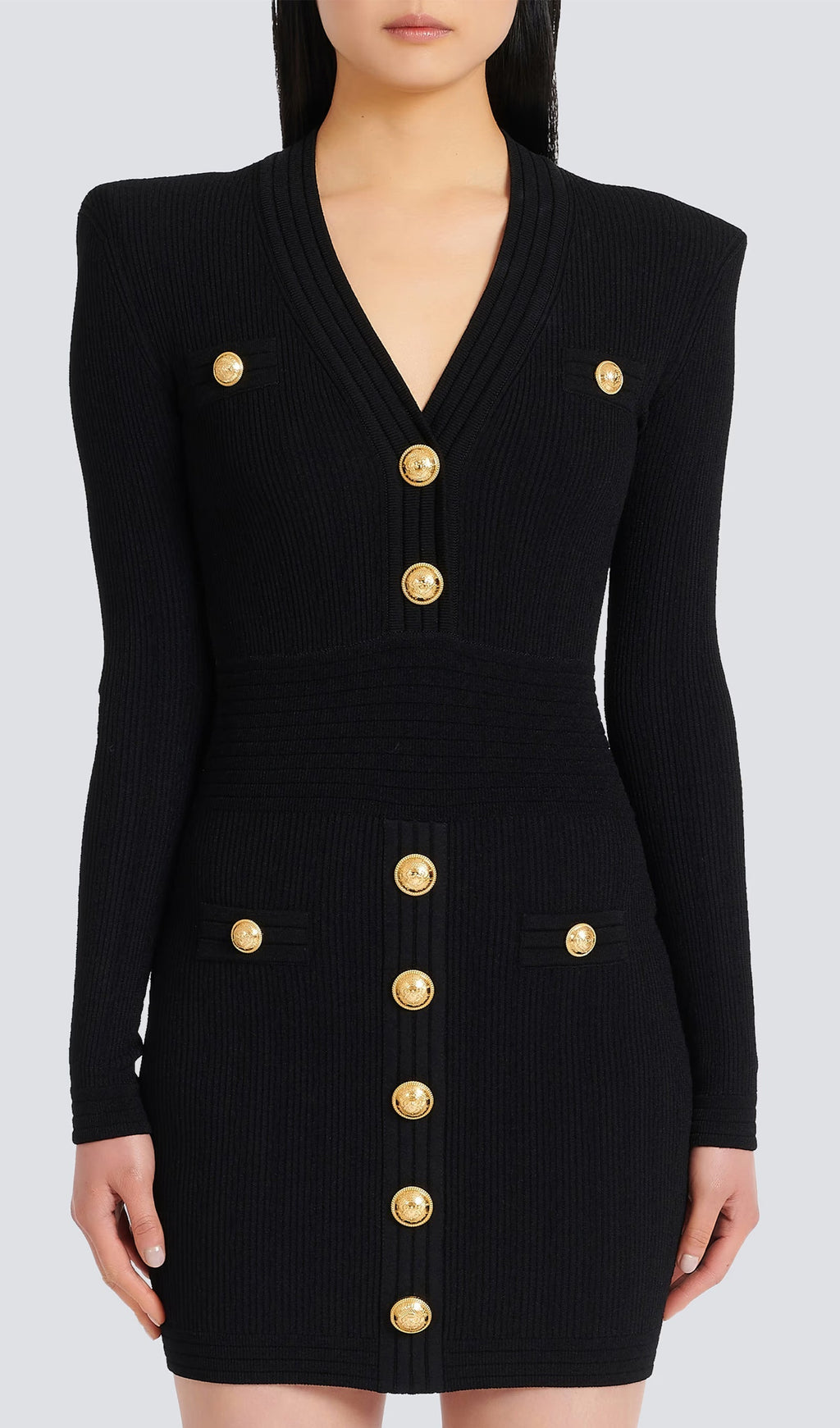 V Yakalı Örme Mini Elbise