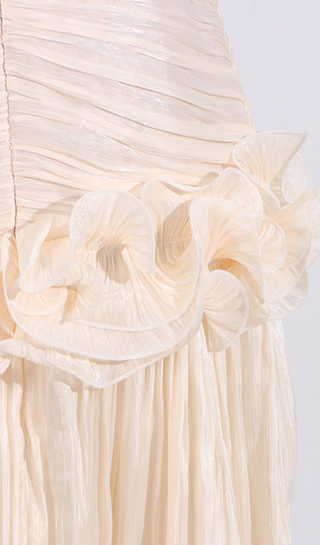 İnce Askısız Volanlı Uzun Elbise