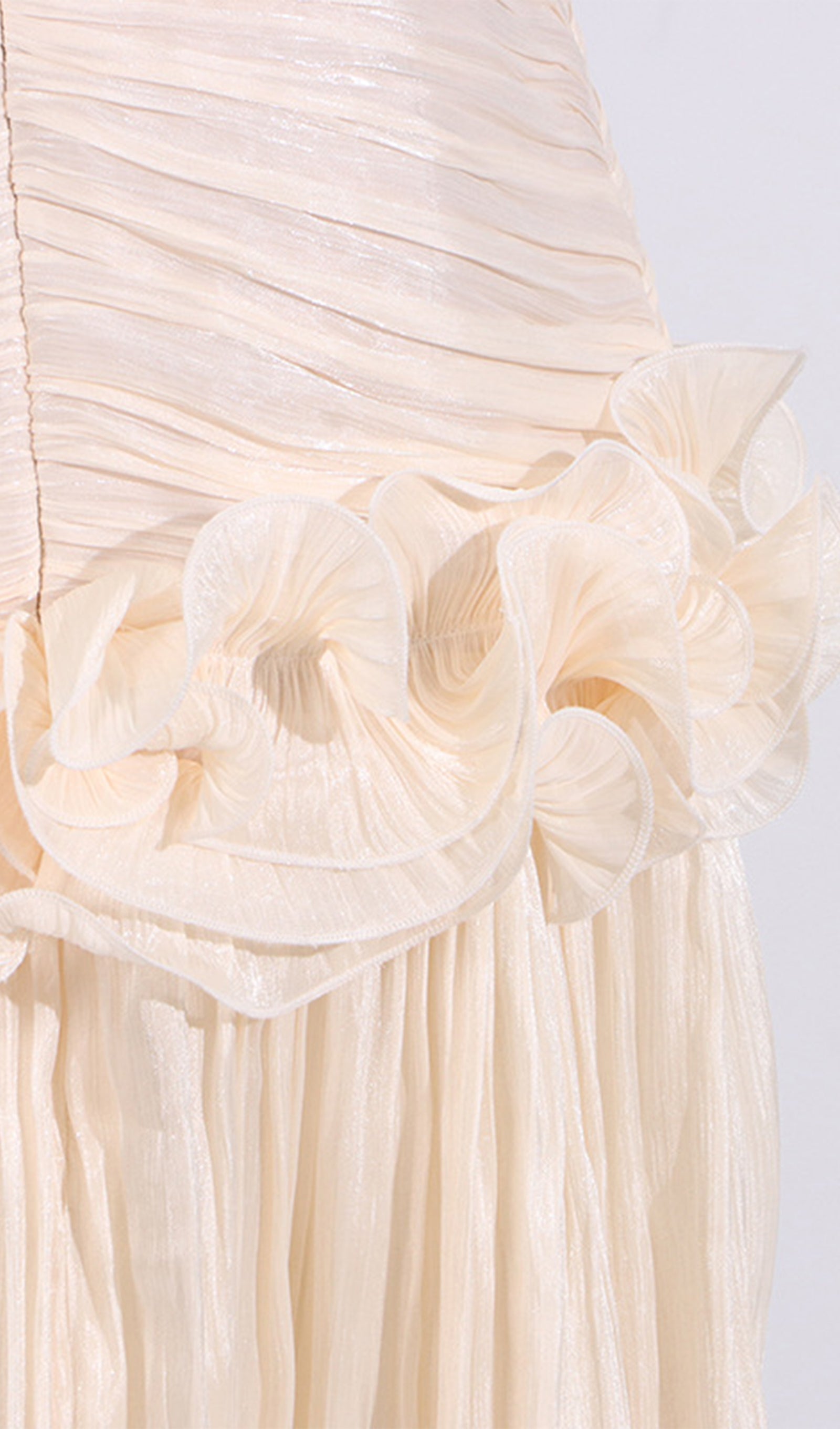 İnce Askısız Volanlı Uzun Elbise