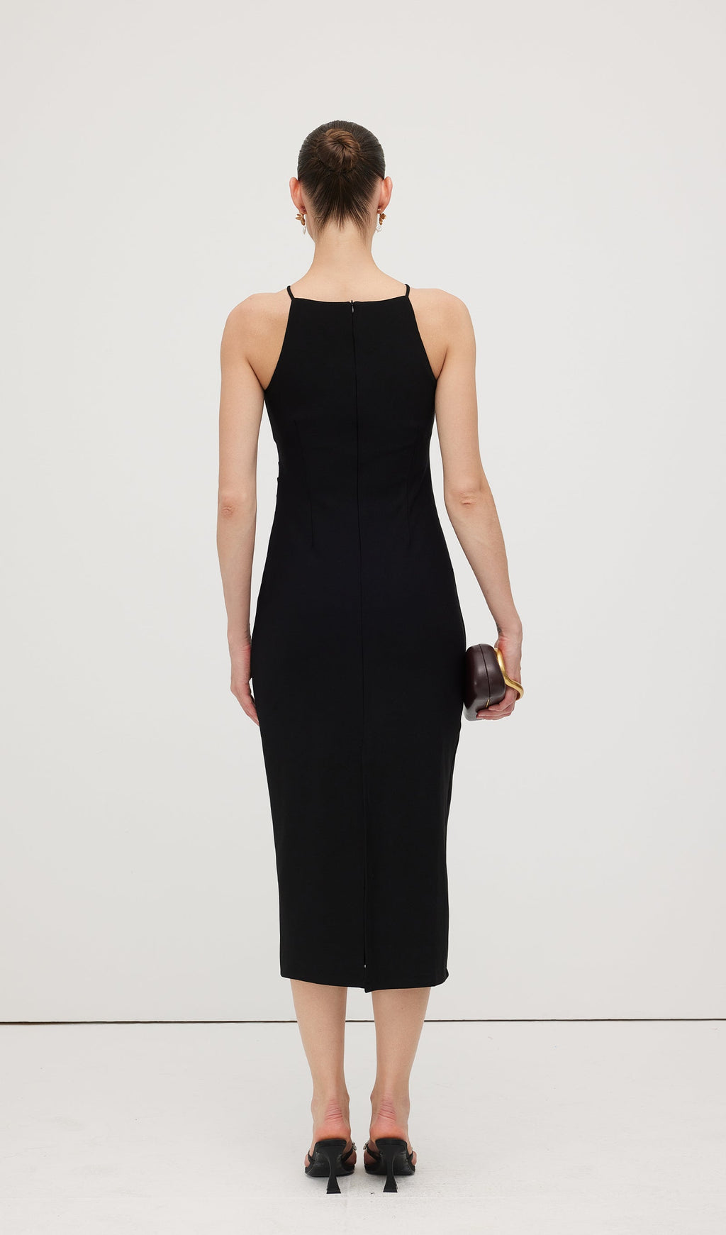 Düz Anahtar Deliği Kesimli Midi Elbise