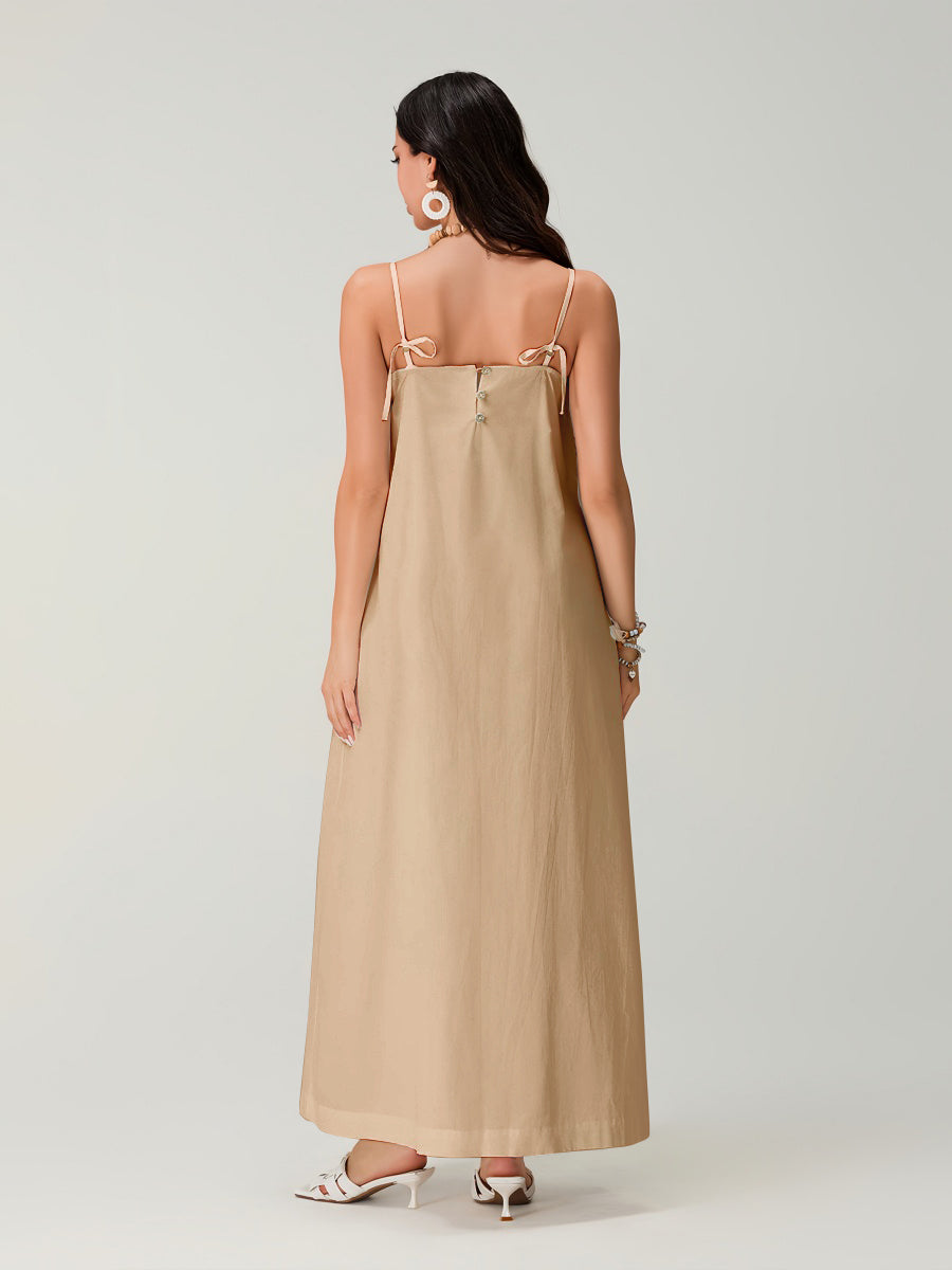 Spagetti Pileli Bol Uzun Elbise