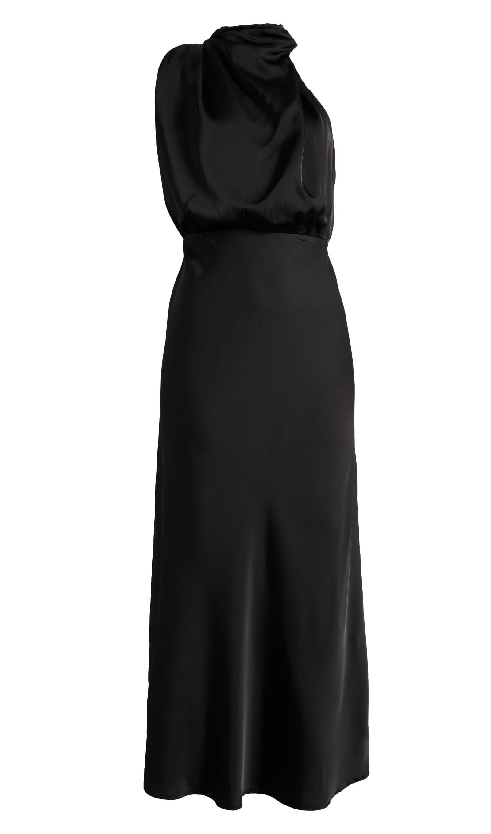 Asimetrik Saten Midi Elbise Siyah