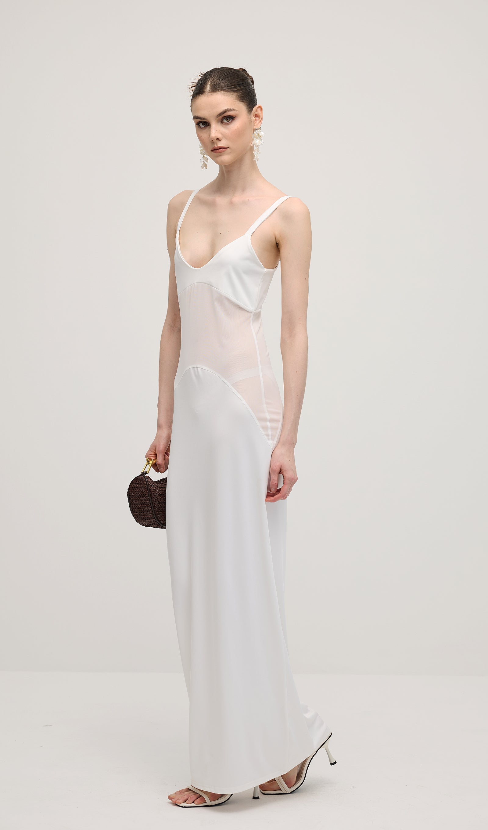 Şeffaf Örgü Kavisli Uzun Elbise