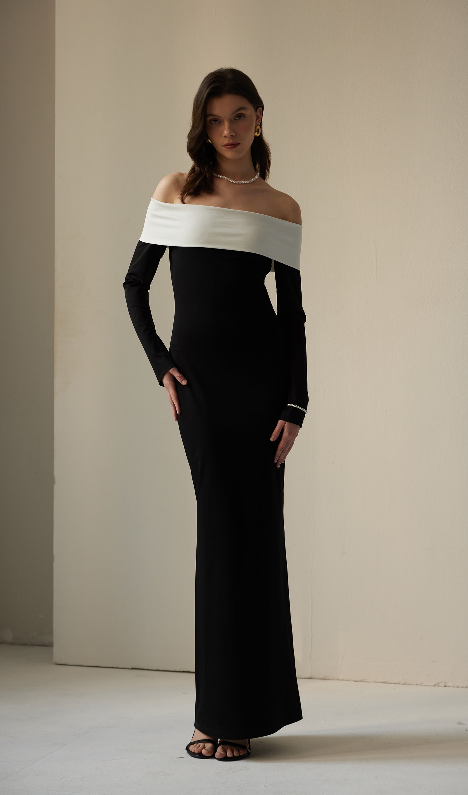 Anya Maxi Elbise Siyah/Beyaz