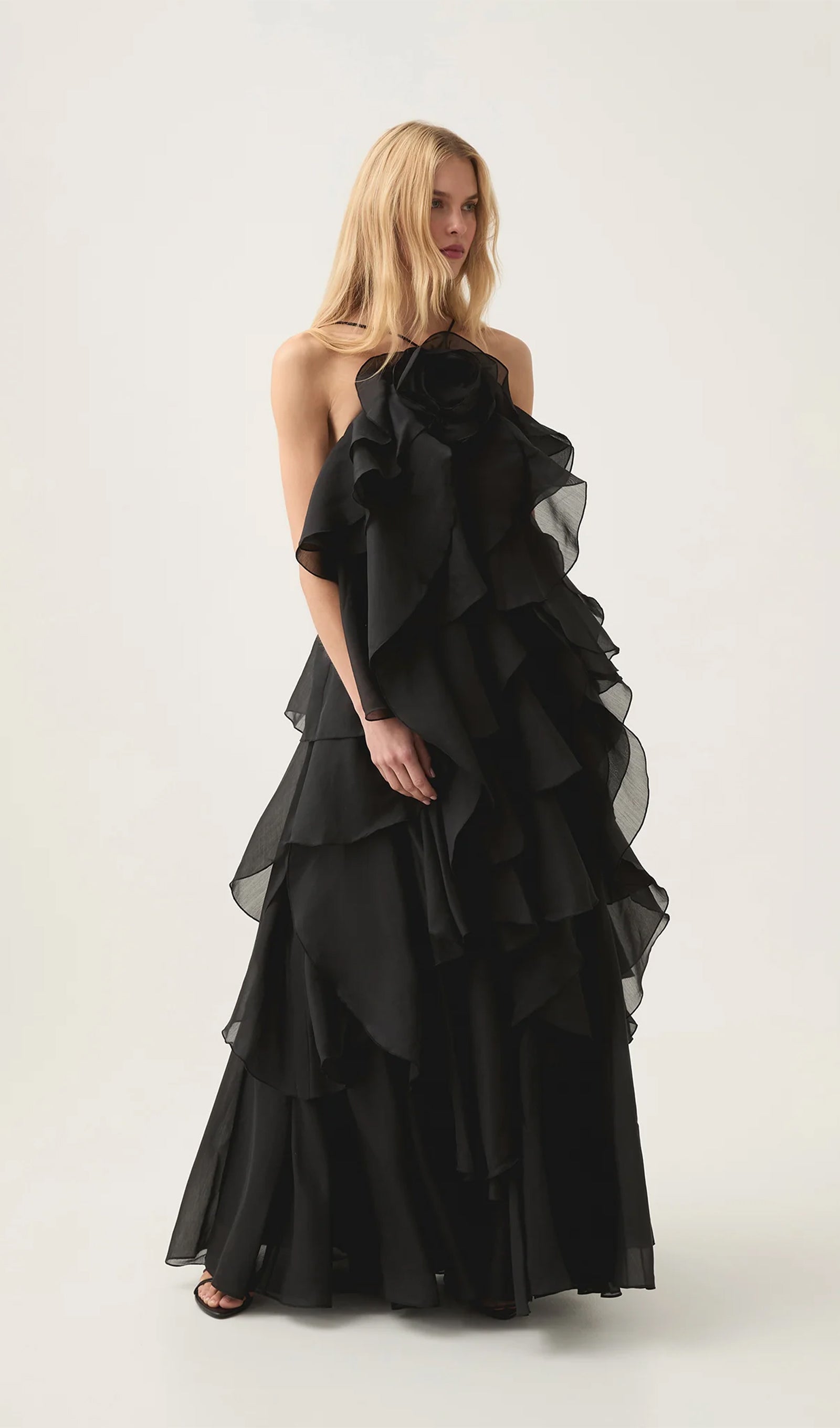 Askılı Katmanlı Uzun Elbise