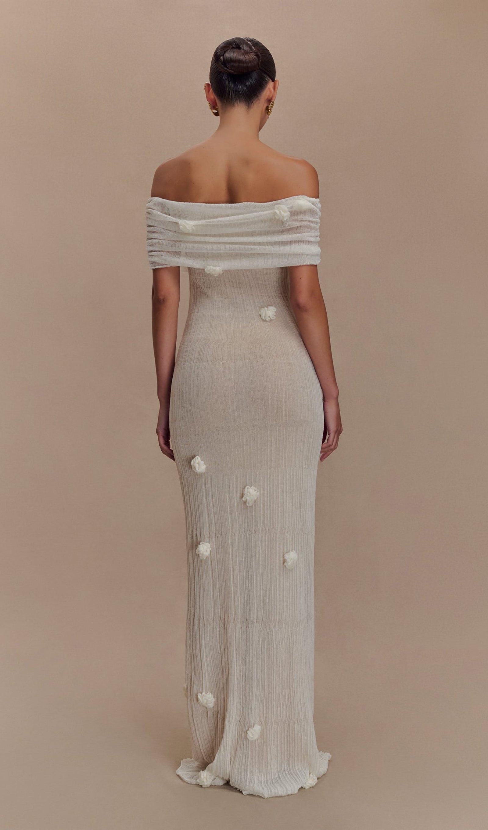 Fildişi Orkide Örgü Uzun Elbise