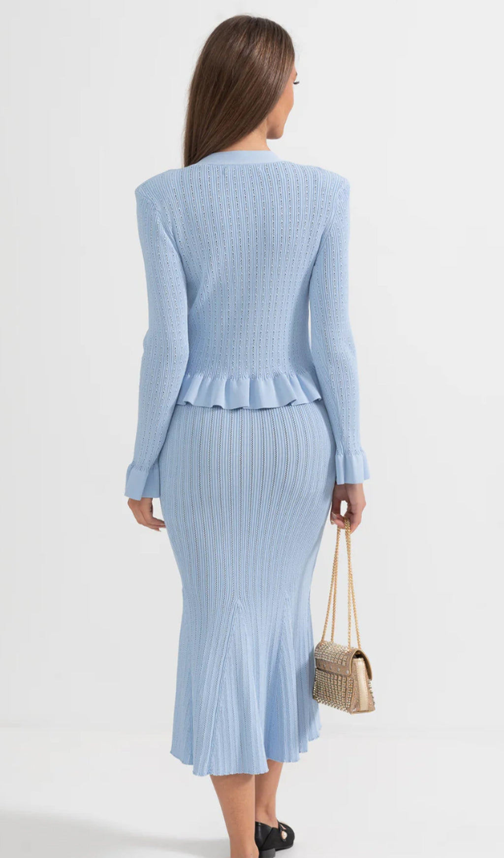 Fırfırlı Kloş Örgü Midi Elbise